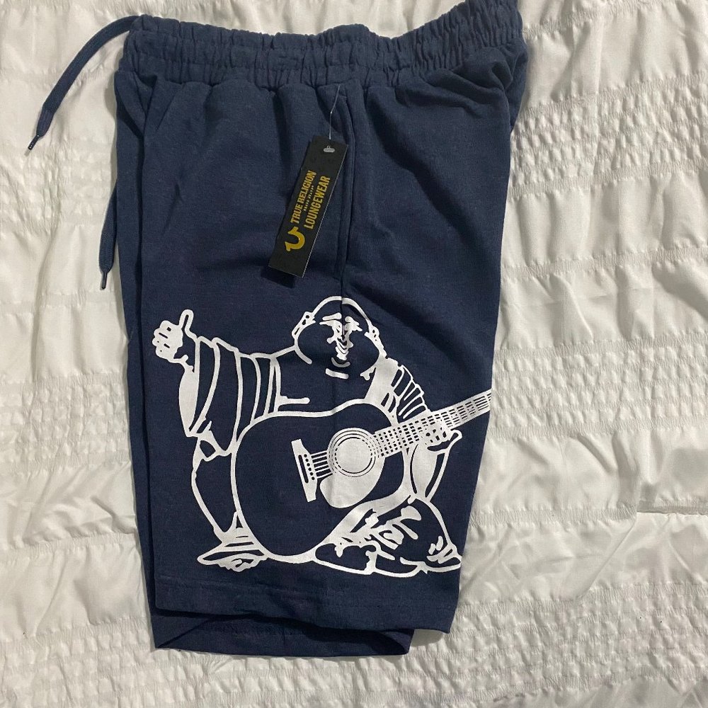 True Religion Mens Blue Buddha Print Loungewear Sweat Shorts Size S M XL - Picture 3 of 7